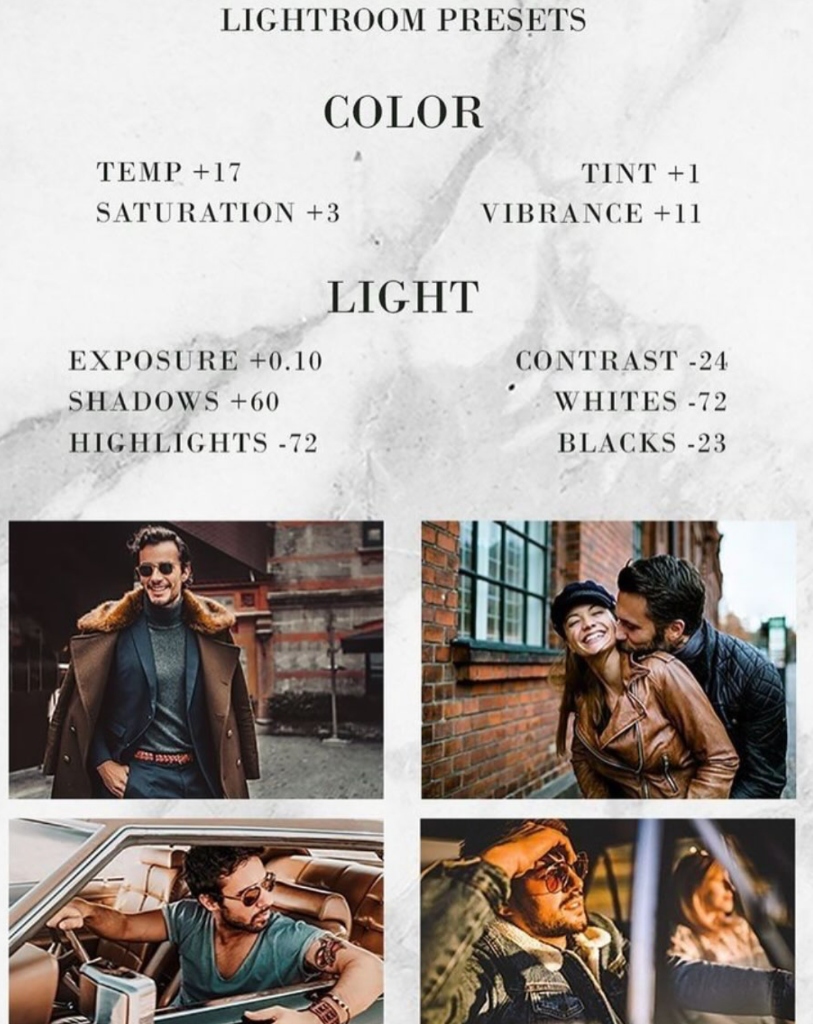 Lightroom Presets color and light settings with portrait results